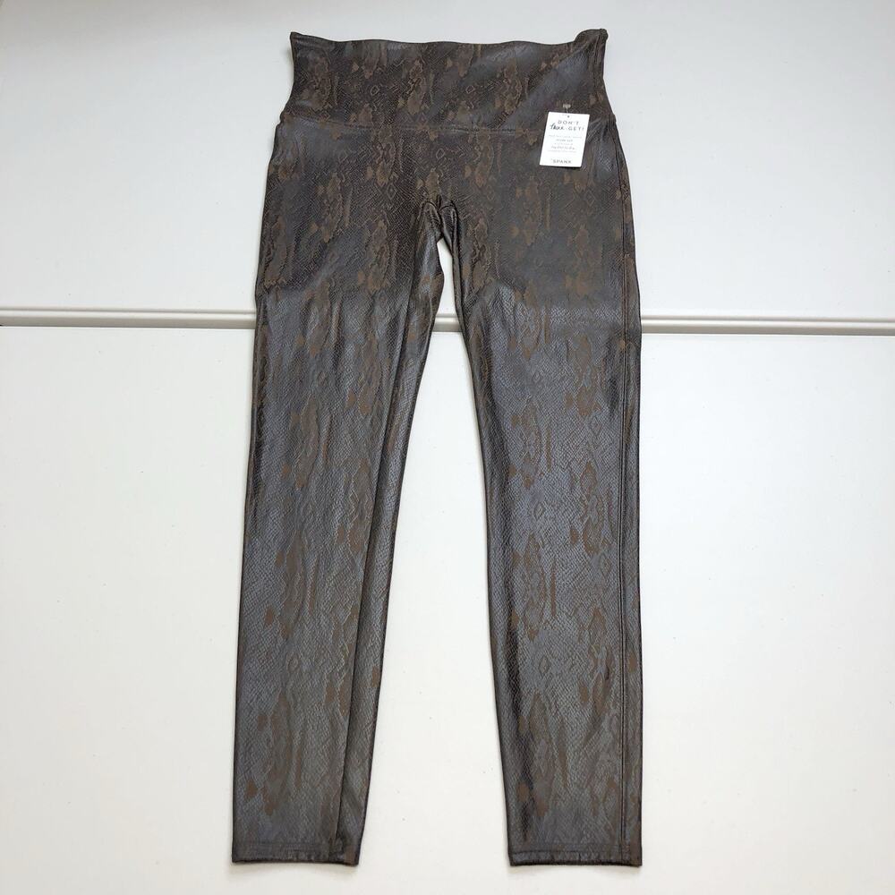 Spanx Leggings Faux Leather Snakeskin Print Brown Pull On Womens 1X 20265P